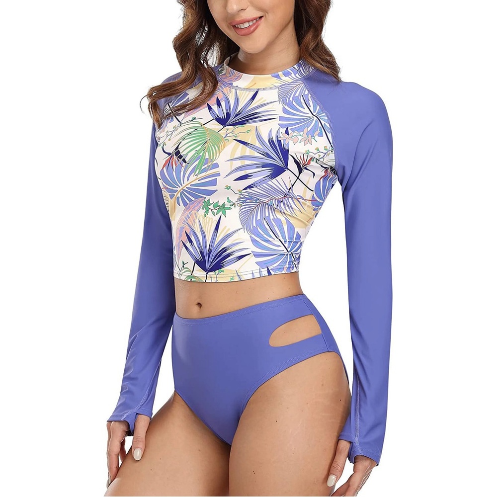 NWT Attraco Sports Long Sleeve Rash Guard and Swim Bottoms - Purple Blue
